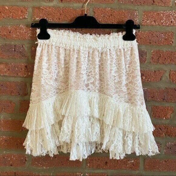 LoveShackFancy Kara French Lace Ivory Ruffle Skirt - Picture 2 of 3